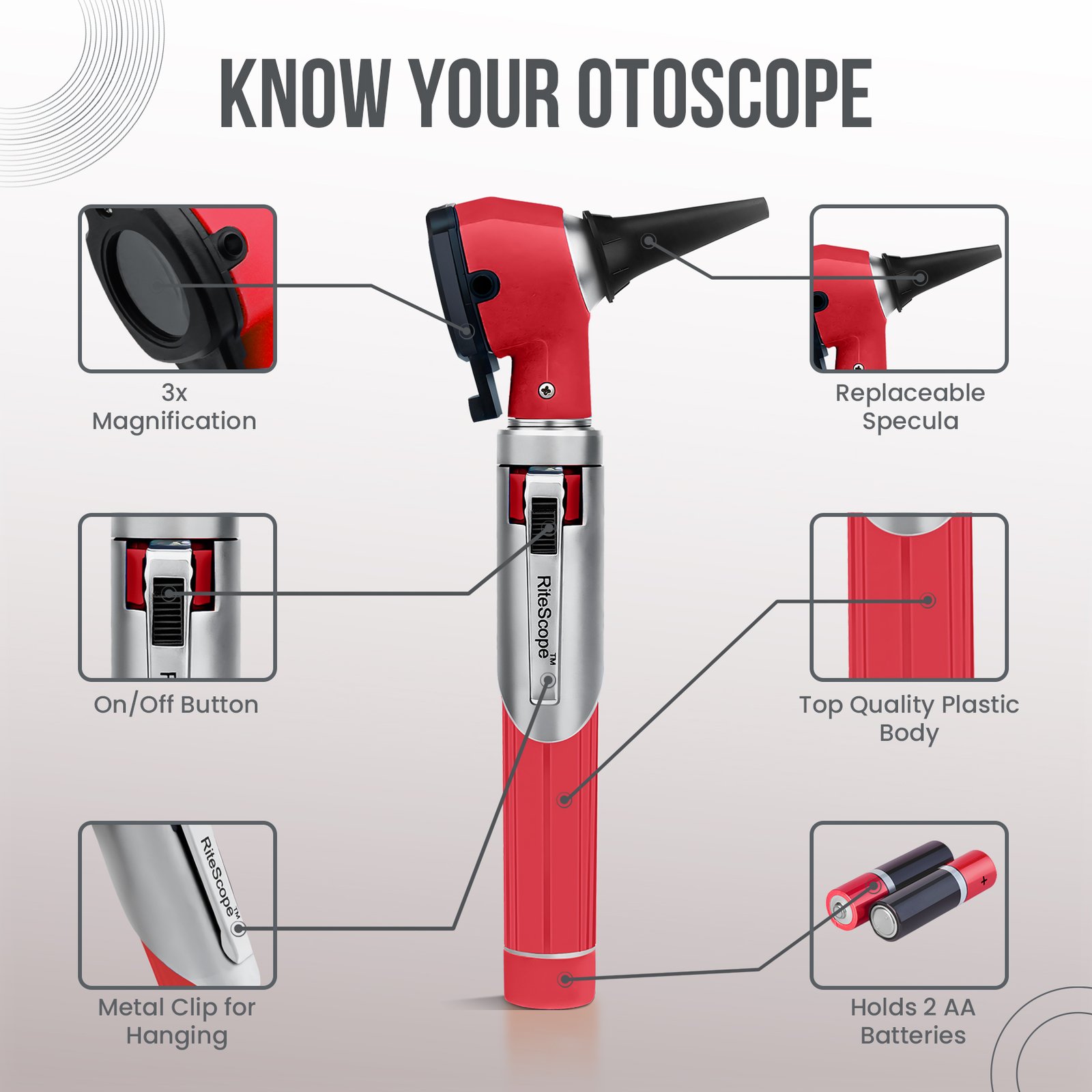 RiteScope Otoscope - Red - Image 8